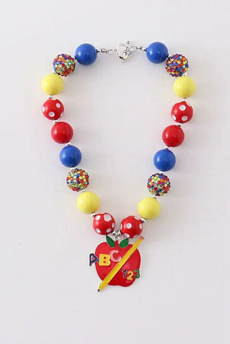 Chunky Beaded necklace with apple charm back to school