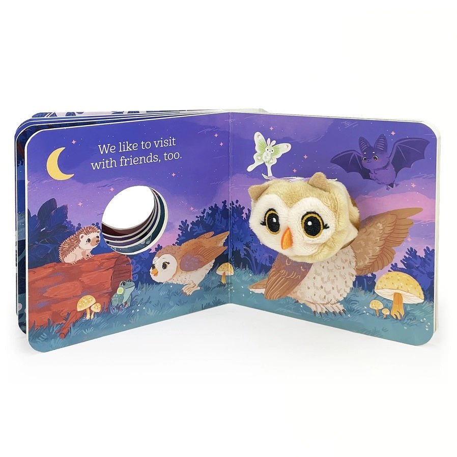 Inside Grandma and me mini board puppet book with owls visiting friends.