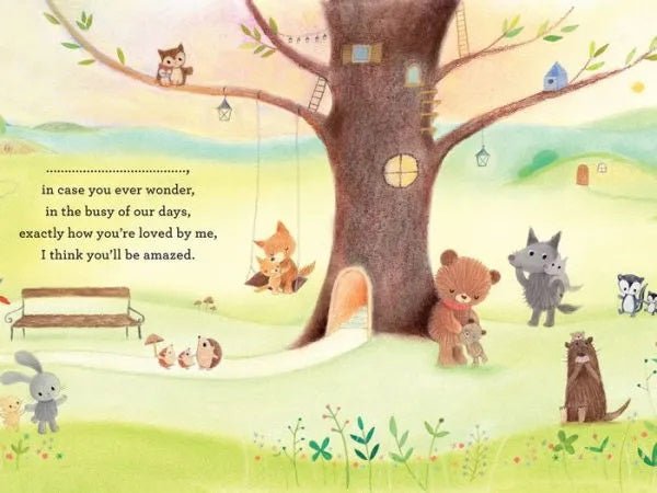 Fill-in I Love You All Ways Book!! Inside book with woodland animals & babies around a tree.- Little Gift Nook