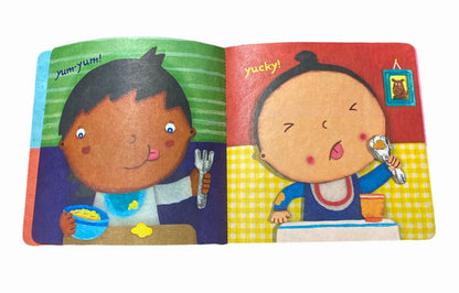 Indestructible Baby Faces Book yum and yuck pages babies eating. 