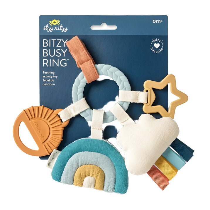 Itzy Ritzy Bitzy Busy Ring Teething Activity Cloud Toy. Soft textured sensory plush teether toy. - Little Gift Nook