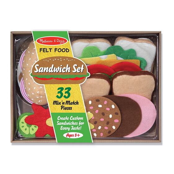 Melissa & Doug Felt Food Sandwich Set in package. 33 mix and match pieces.- Little Gift Nook