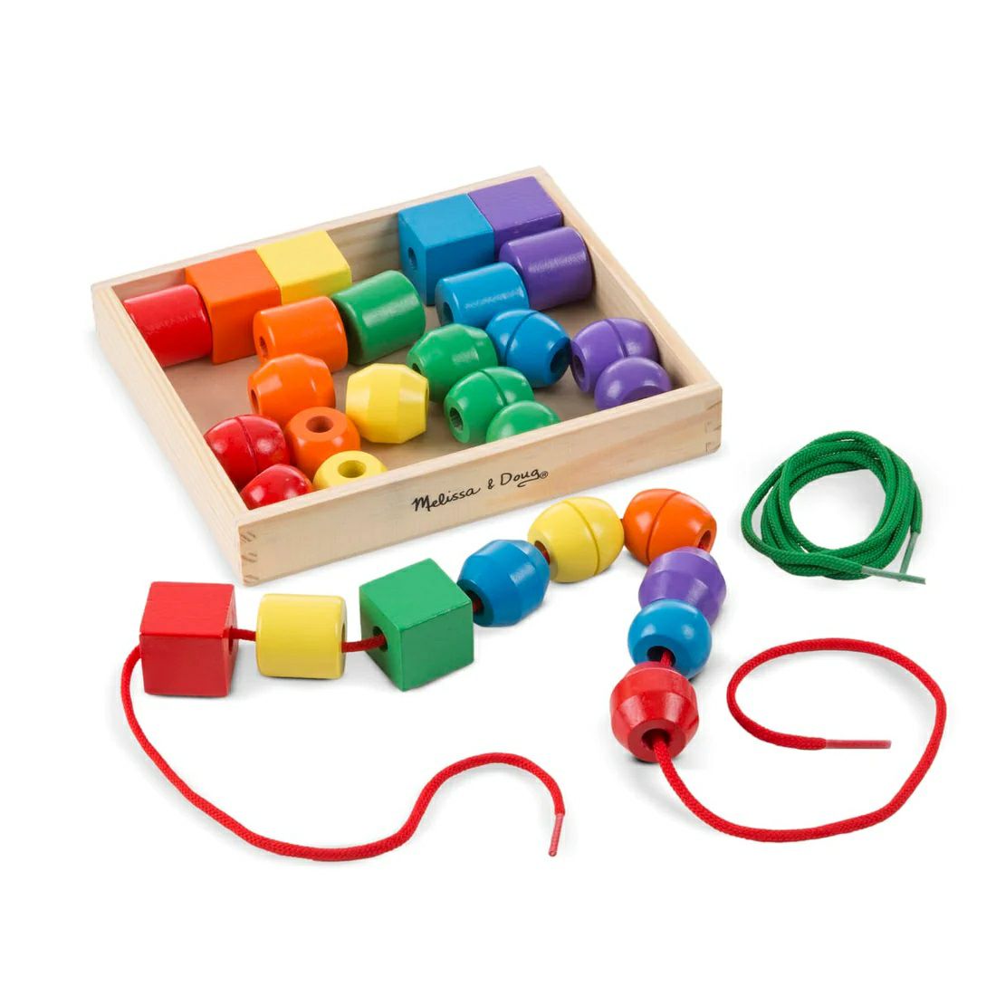 Melissa & Doug Primary Lacing Beads for toddlers. Jumbo wooden beads with coloring laces. - Little Gift Nook