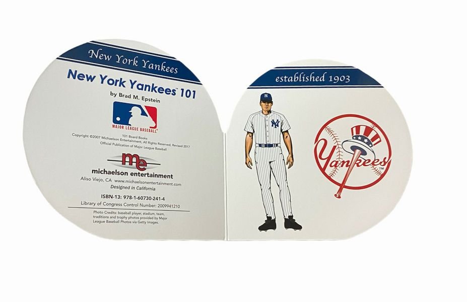 New York Yankees 101 Board Book inside cover with logo and player sitting on white background.