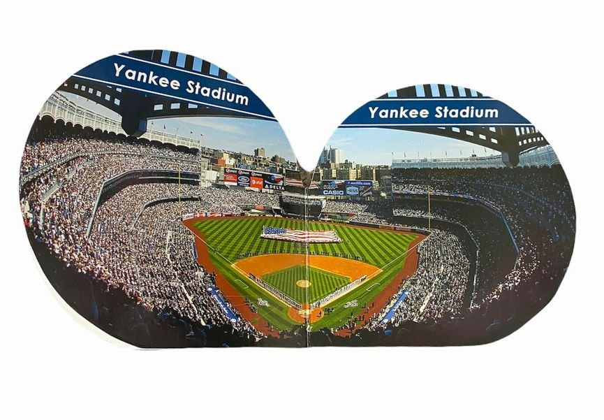 Inside pages of New York Yankees 101 Board Book Yankee stadium images on 2 pages open on a white background.