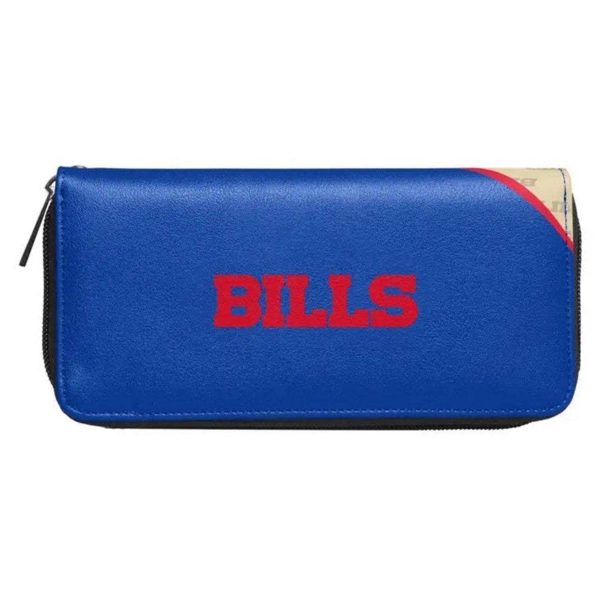 NFL Buffalo Bills organizer wallet back side royal blue with red "BILLS" name logo on a white background.