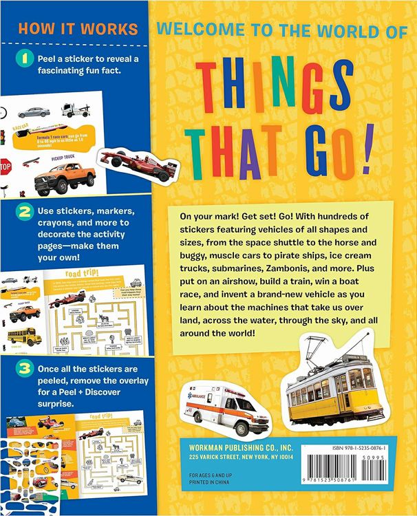 Peel & Discover Vehicles Sticker Activity Book back cover. Contents and info. Little Gift Nook