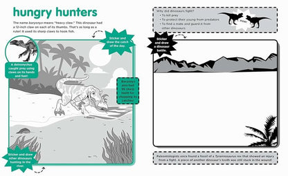 Peel & Discover Dinosaurs Sticker Activity Book inside pages hungry hunters coloring and information pages.