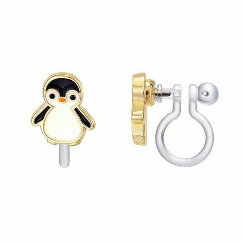 black white penguin clip on earrings with silicone loop backs sitting on white background. Little Gift Nook