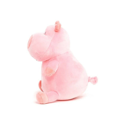 Pink plush stuffed Pigsley the Pig, 7-inch soft stuffed animal, side profile view on white background – Little Gift Nook