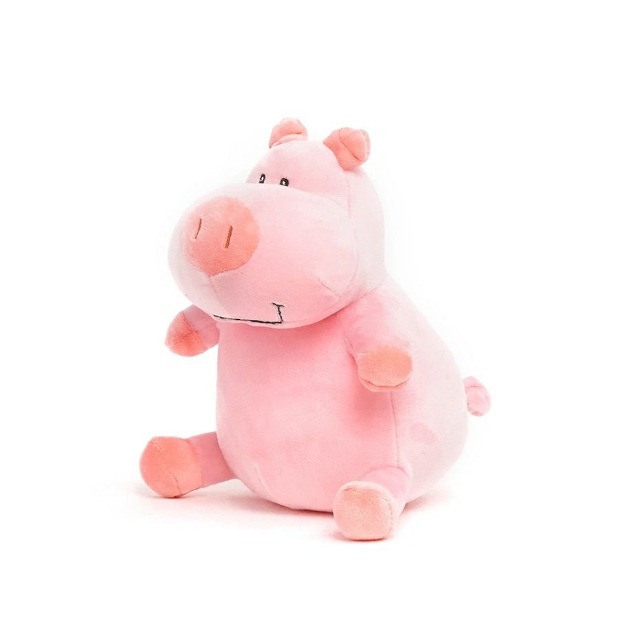 Pink plush stuffed Pigsley the Pig, 7-inch soft stuffed animal, left angle view on white background – Little Gift Nook