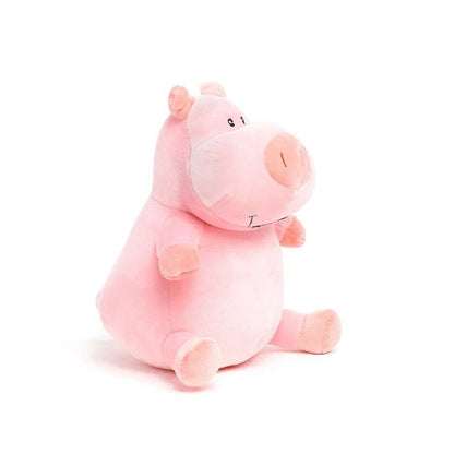Pink plush stuffed Pigsley the Pig, 7-inch soft stuffed animal, right angle view on white background – Little Gift Nook
