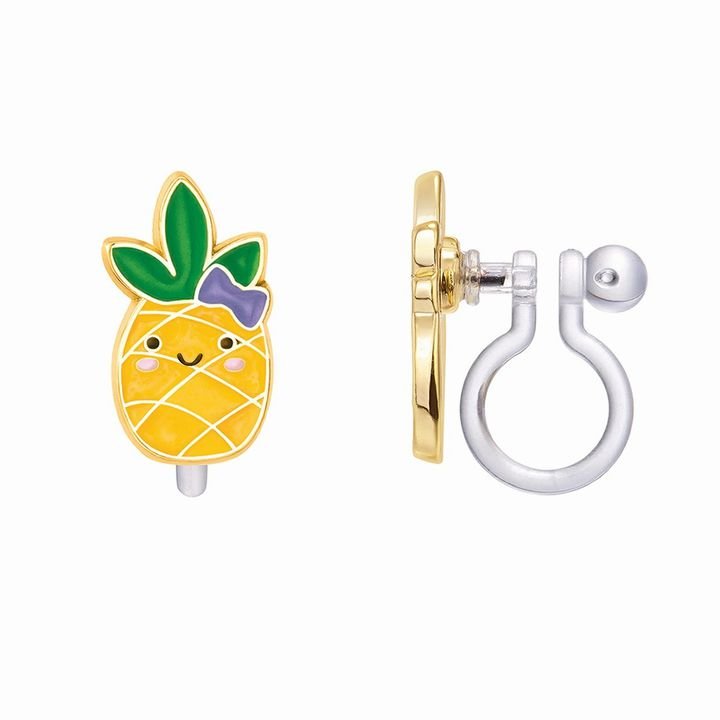 yellow pineapple clip on earrings sitting on white background. Little Gift Nook