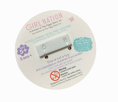 Glitter Pink Narwhal Lead Free Clip On Earrings on card back of earrings are silicone hoops that slide on. - Little Gift Nook