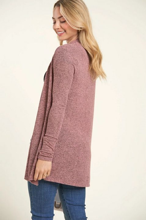 Pink Long Sleeved Woman's Open Cardigan. Side back view. - Little Gift Nook