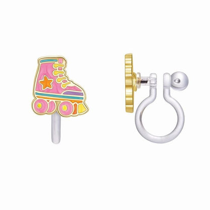 Roller Skates Lead Free CLIP ON Earrings with silicone backs on white background - Little Gift Nook