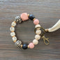 Silicone Beaded Wristlet MIMI Keychain. pink, black, animal print silicone beads with block letter beads MIMI. - Little Gift Nook