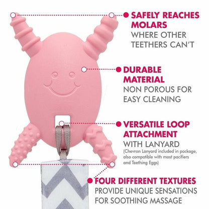 The Molar Magician Teether in Pink with details and specifications.