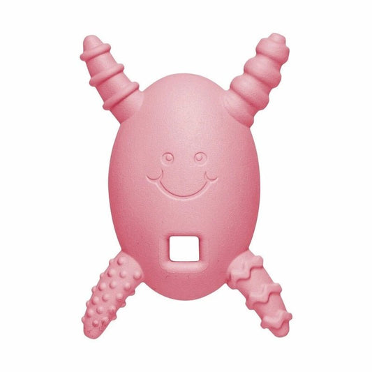 The Molar Magician Teether in Pinkwith 4 arms that reach back teeth sitting on a white background. Little Gift Nook
