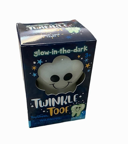 Twinkle Toof Tooth Fairy Glow in the Dark Tooth Keeper front of box on white background. 