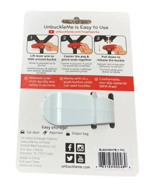 Unbuckle Me Car Seat Buckle Release Back of package with instructions. - Little Gift Nook