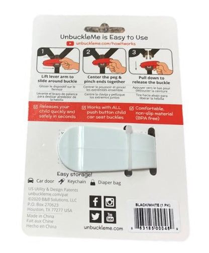 Unbuckle Me Car Seat Buckle Release Back of package with instructions. - Little Gift Nook
