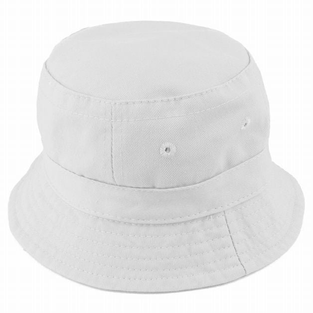 Top view of white baby bucket sun hat on a white background.