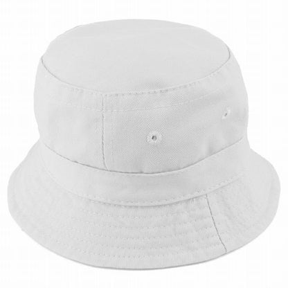 Top view of white baby bucket sun hat on a white background.