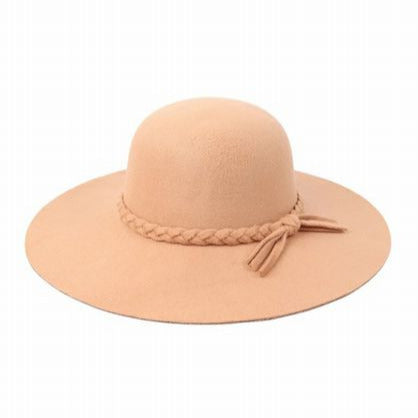 women's Fashion Brim Summer Hat with Braided Tie in Tan beige sitting flat.- Little Gift Nook